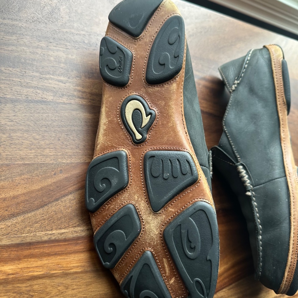 Olukai Moloa Shoes Mens 11 Black Convertible Leather Slip On Casual Moc Loafers‎ - Picture 4 of 6